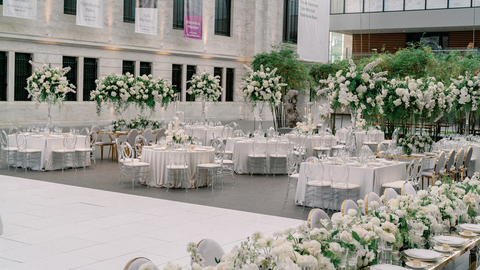 Cleveland Museum of Art, Gold and White Wedding Reception with elevated centerpieces at the Cleveland Museum of Art by HeatherLily