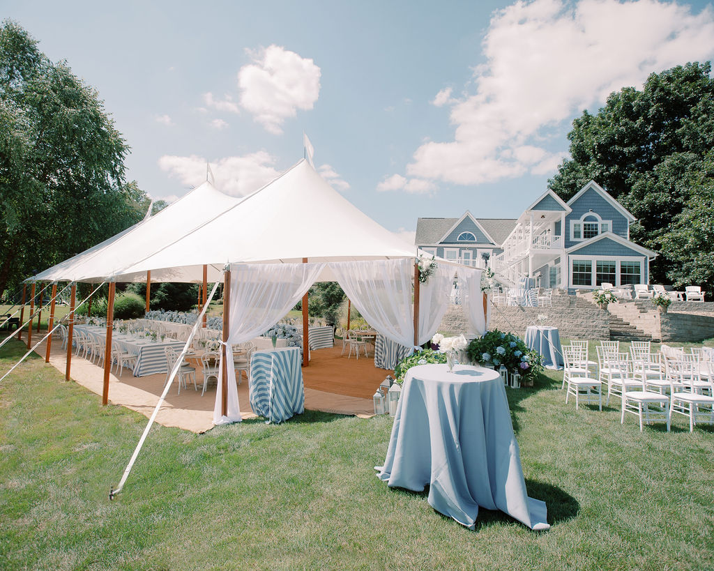 Blue and White wedding at a Lakehouse with a tent by HeatherLily in Ohio