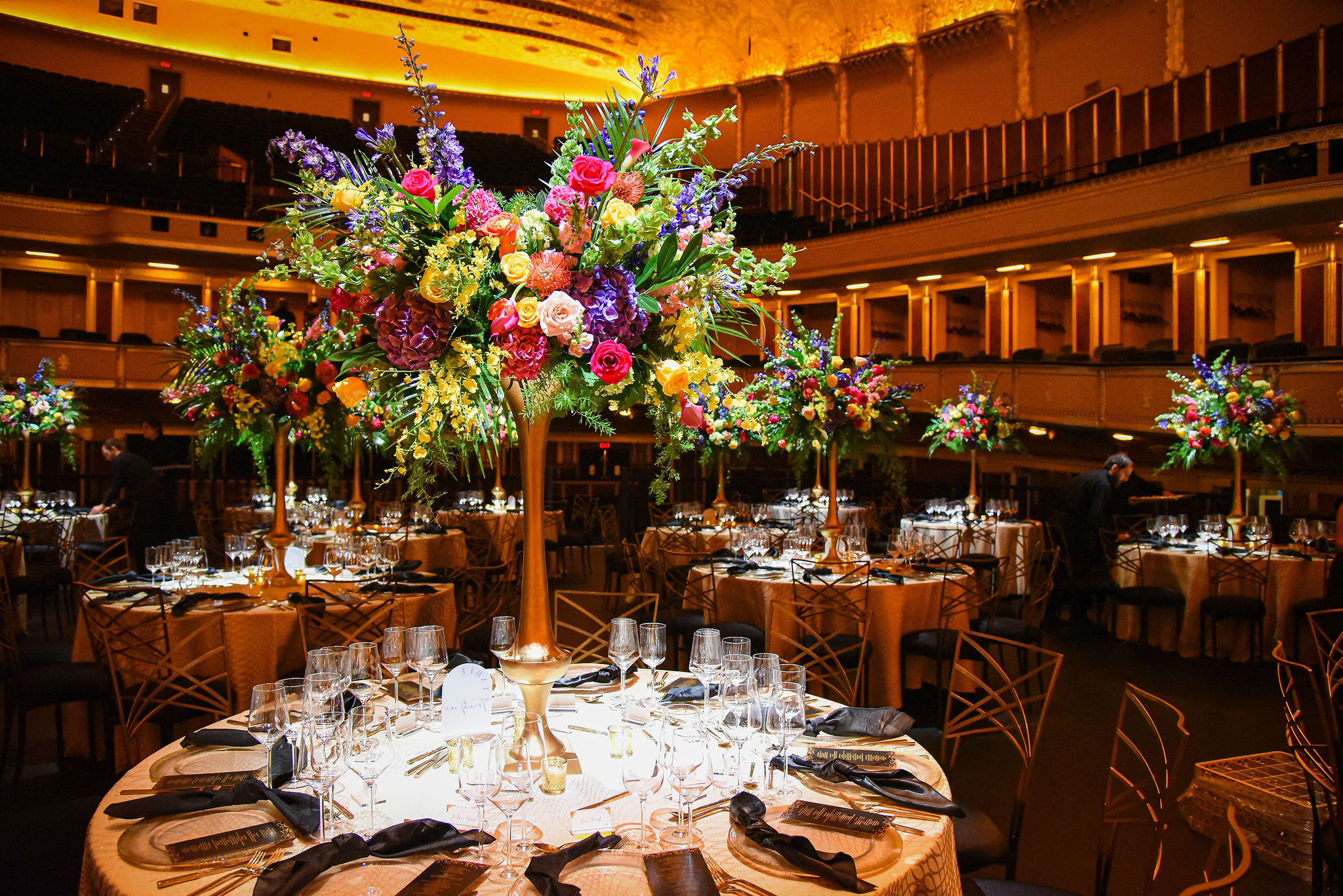 The Cleveland Orchestra Gala Centerpieces on the Concert Hall Stage at Severance Hall, flowers by HeatherLily
